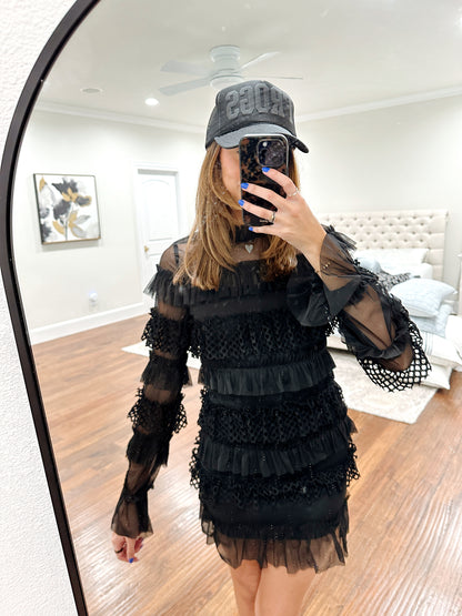 Ruffled Tiered Dress - Black